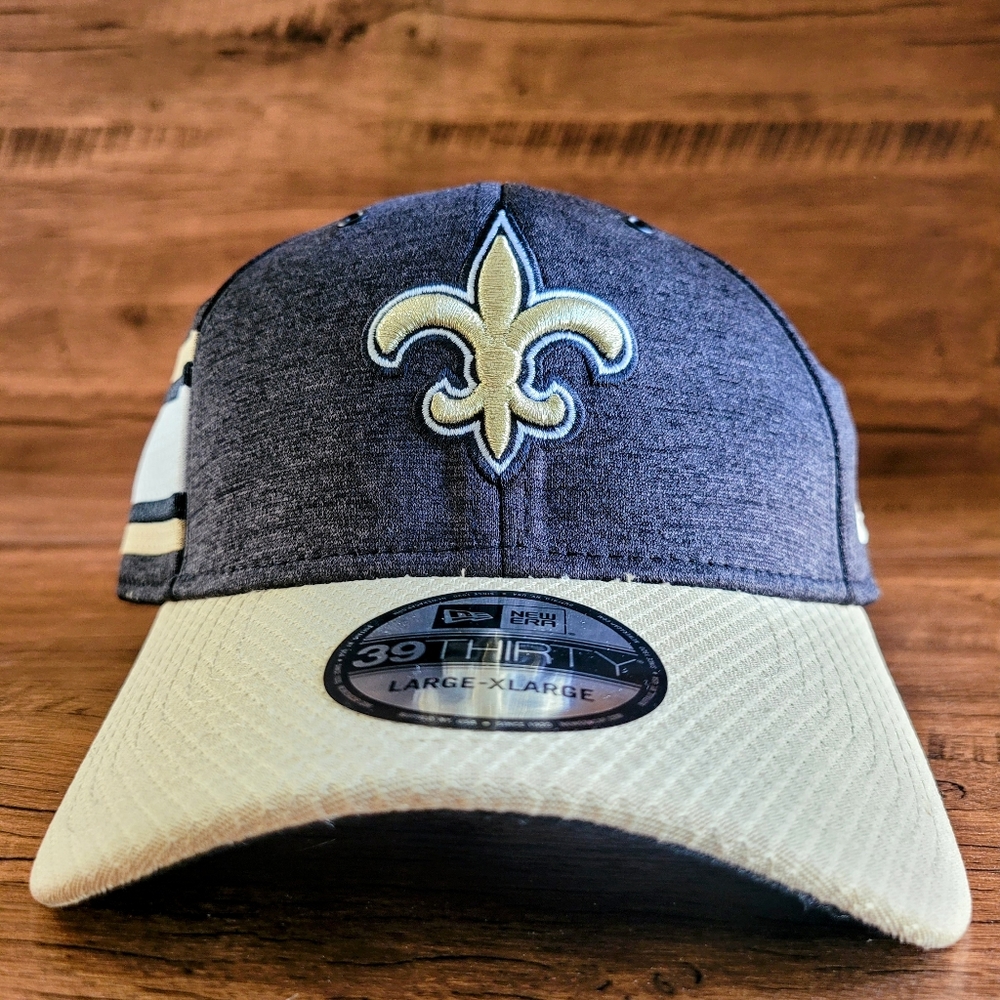 New Era 39THIRTY NFL New Orleans Saints Black/Gold Onfield Sideline Hat Cap New